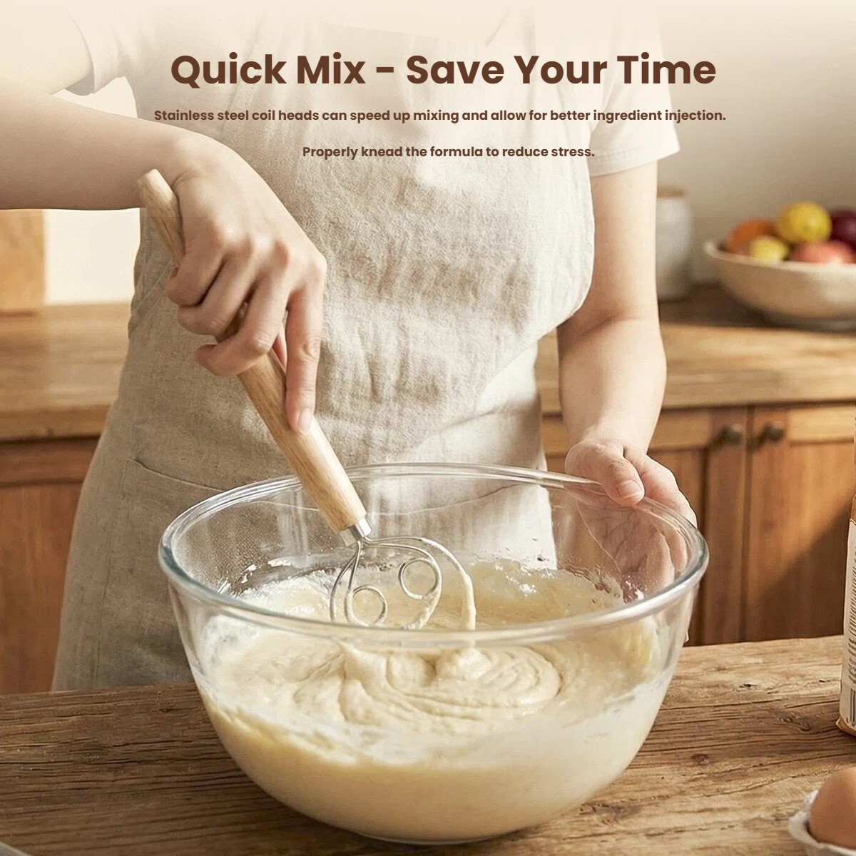 Dough Whisk Large Wood Handle  - Danish Pancake Pan 评论和价格